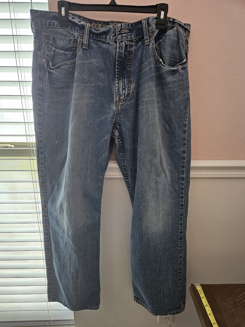 Y2K American Eagle Outfitters Men's Blue Straight-Leg Jeans 36/30